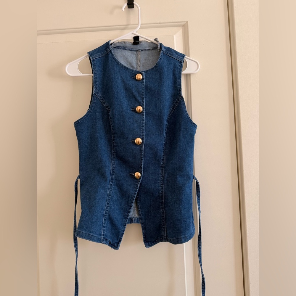 Denim Vest with Gold Buttons with shorts - Picture 1 of 3